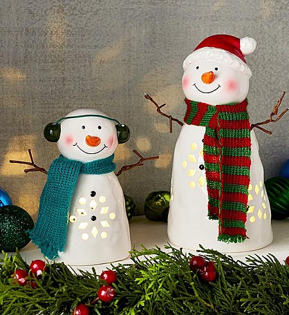 Holiday Snowmen with LED Lights - Set of 2
